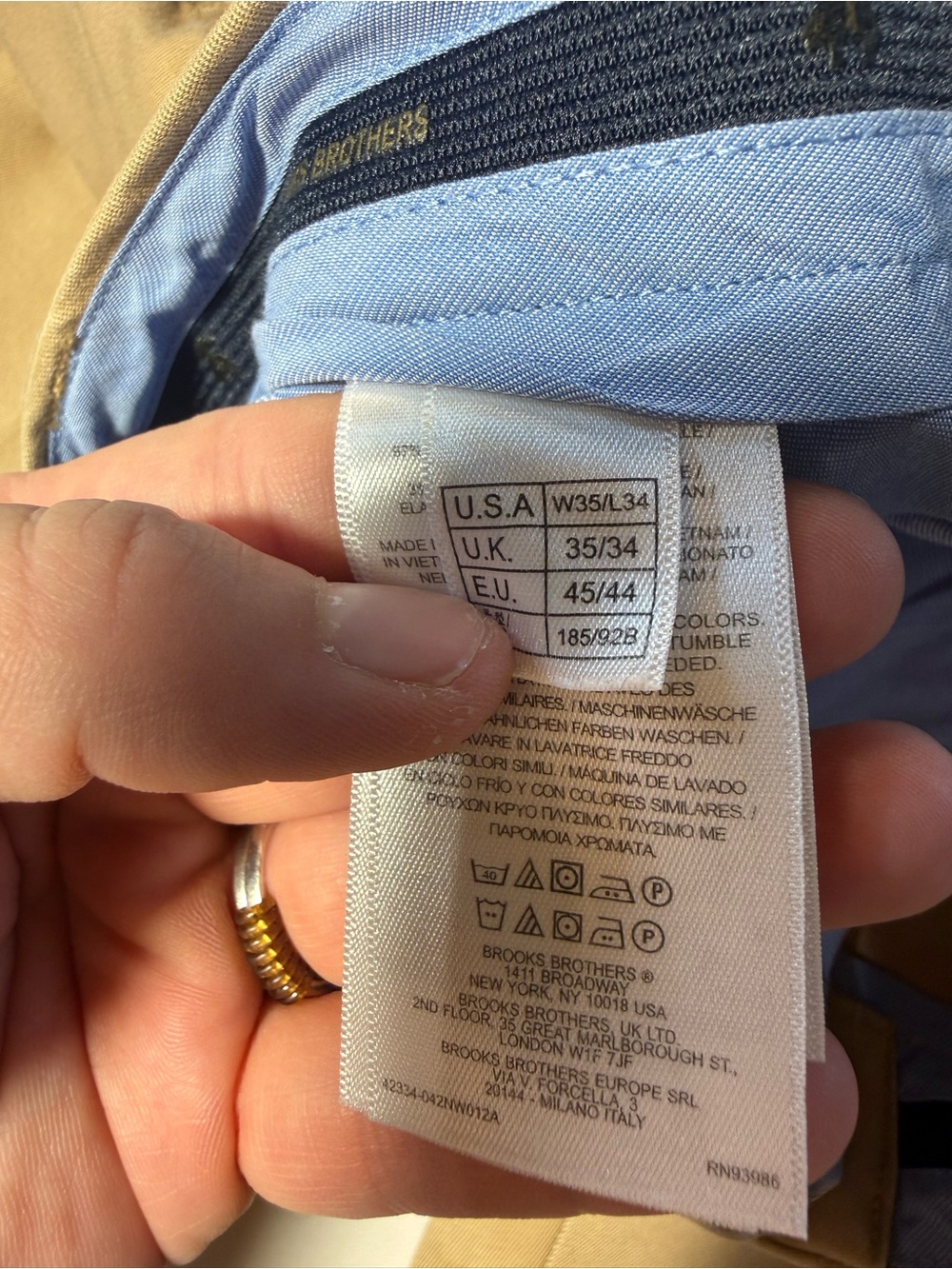 Brooks Brothers Milano Fit Stretch Chino Pants Khaki Tan Mens 35x34 - Picture 7 of 12